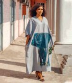 Maiden Linen Bubu Dress with Hand-Painted Elephant Art - Image 2