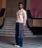 Jeans with Aso Oke Side Panels