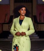 Double-Breasted Linen Jacket with One-Side Monogram Art
