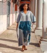 Maiden Linen Bubu Dress with Hand-Painted Elephant Art